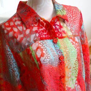 Toni Morgan Women's Size L Semi-Sheer Front Button Jacket Colorful NWOT